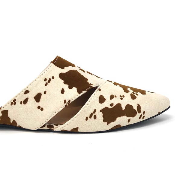 Cow Print Vegan Suede Mule Flats - Picture 10 of 12